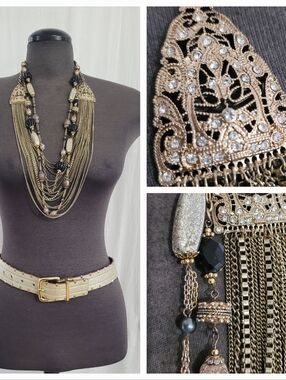 Multi-Strand Gold and Black Statement Necklace